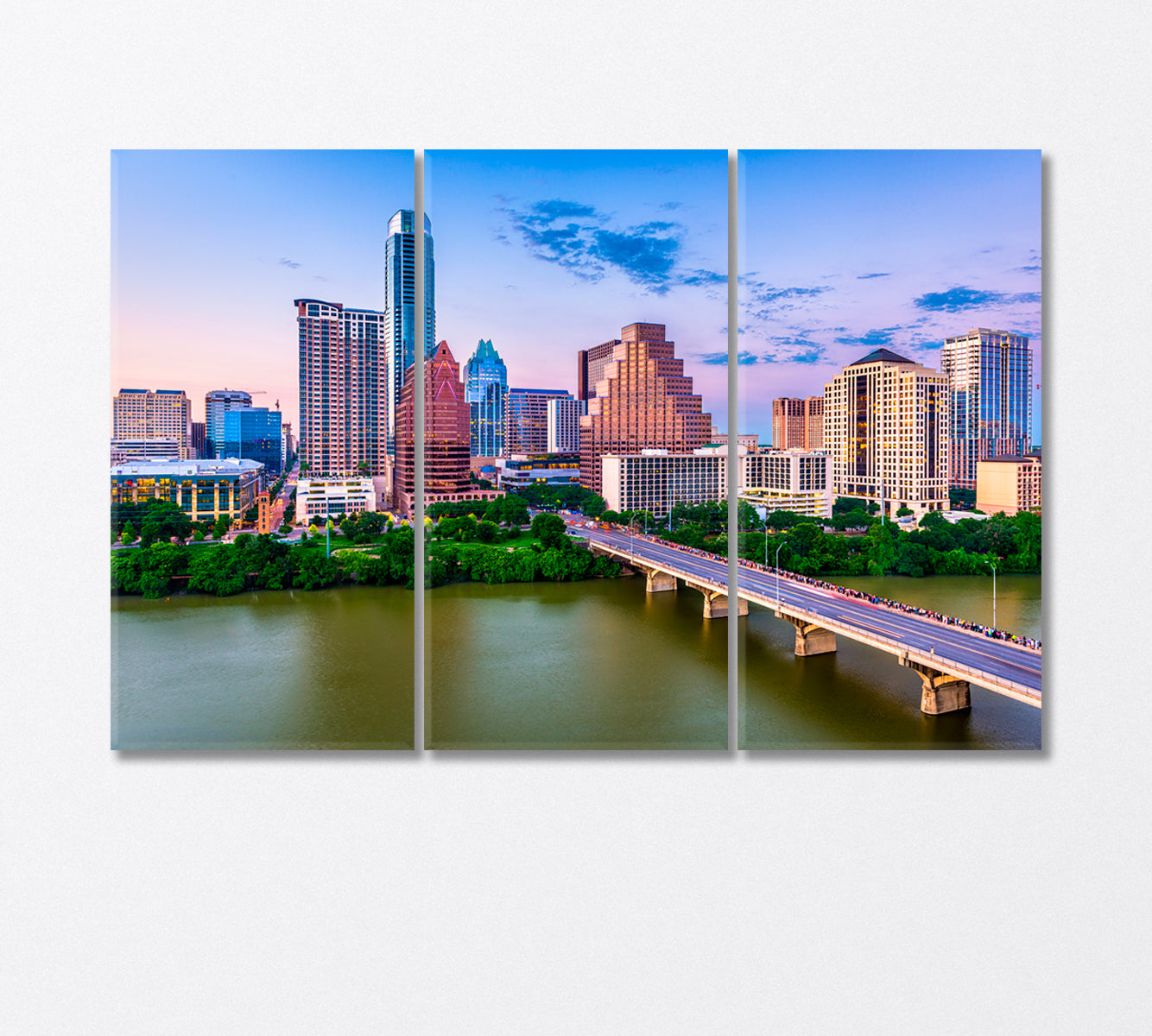 Austin Skyscrapers and Congress Avenue Bridge Canvas Print-Canvas Print-CetArt-3 Panels-36x24 inches-CetArt
