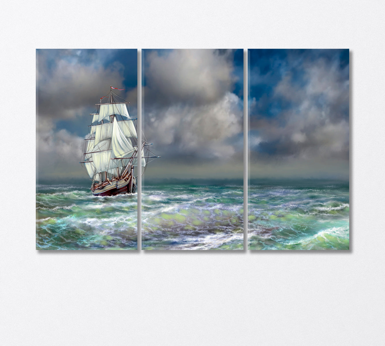 Huge Sailboat in Stormy Ocean Canvas Print-Canvas Print-CetArt-3 Panels-36x24 inches-CetArt