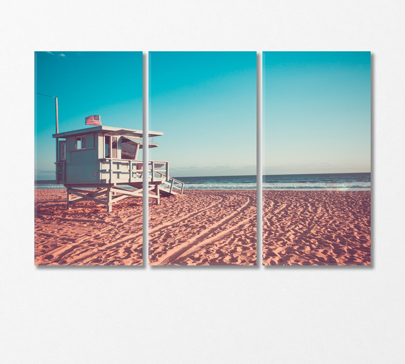 Lifeguard Tower Santa Monica California USA Canvas Print-Canvas Print-CetArt-3 Panels-36x24 inches-CetArt