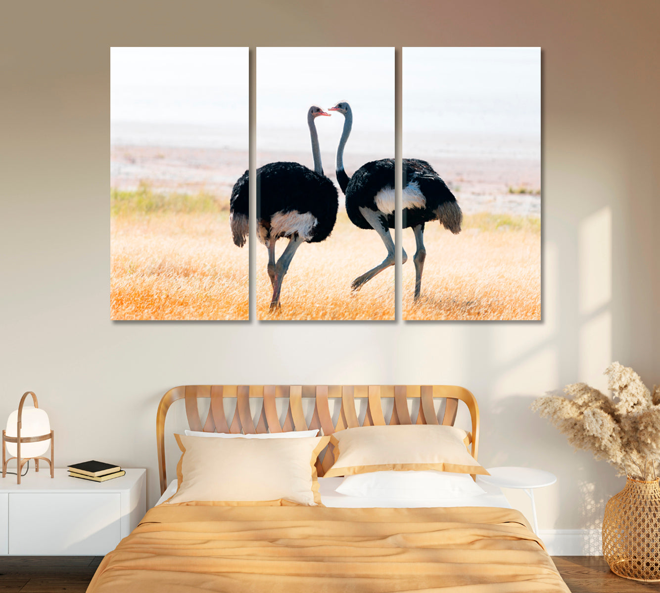 Ostriches Couple in Etosha National Park Namibia Africa Canvas Print-Canvas Print-CetArt-1 Panel-24x16 inches-CetArt