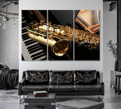 Alto Saxophone on Piano Canvas Print-Canvas Print-CetArt-1 Panel-24x16 inches-CetArt