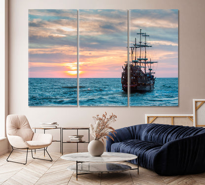 Old Ship in Sea at Sunset Canvas Print-Canvas Print-CetArt-1 Panel-24x16 inches-CetArt
