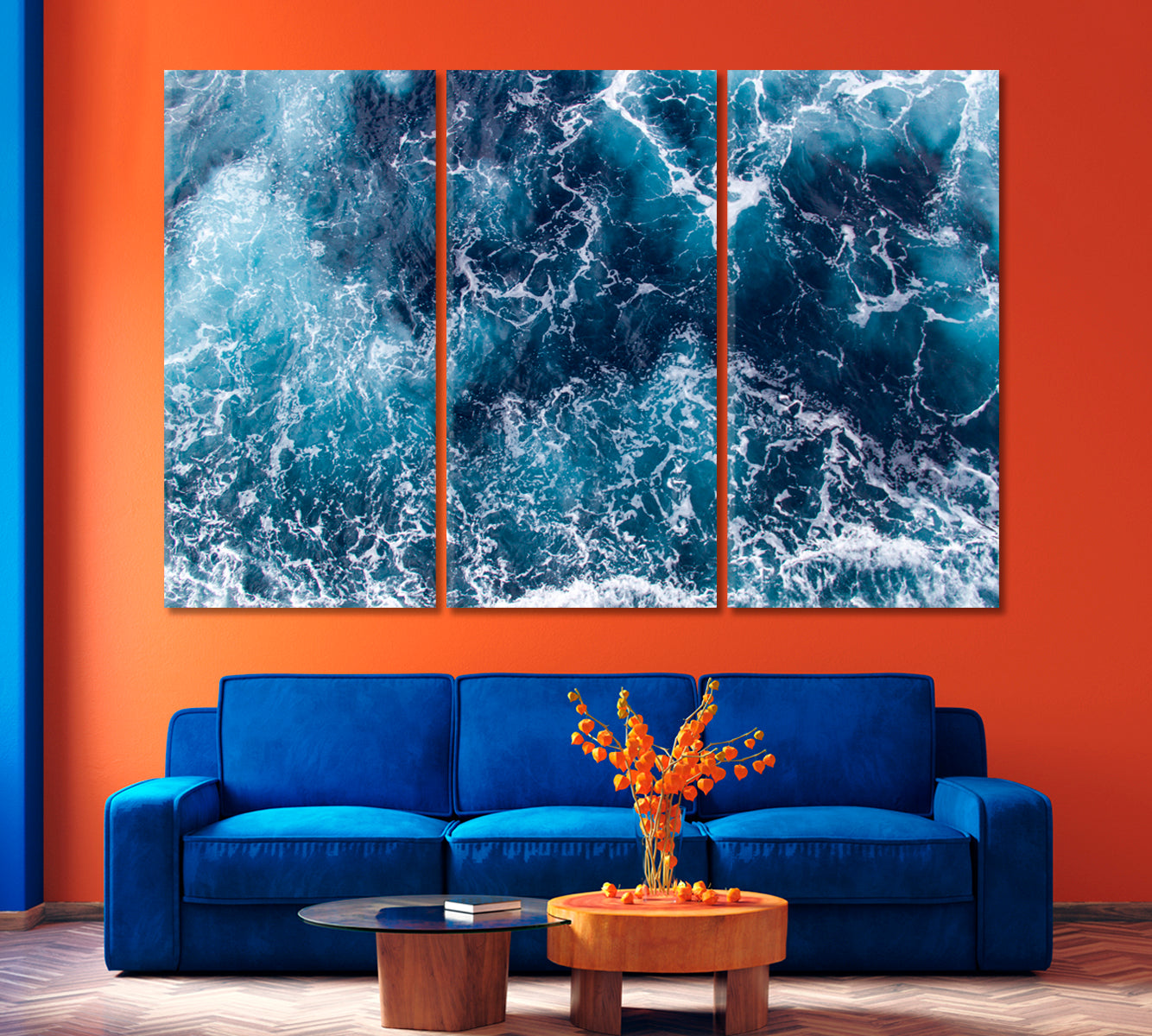 Blue Sea Waves with Foam Canvas Print-Canvas Print-CetArt-1 Panel-24x16 inches-CetArt