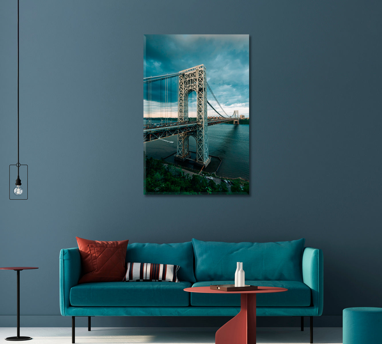 George Washington Bridge and Hudson River New York City Canvas Print-Canvas Print-CetArt-1 panel-16x24 inches-CetArt