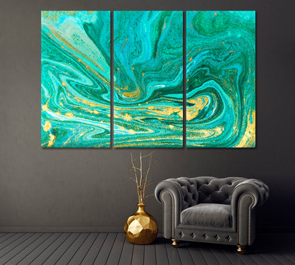 Turquoise And Gold Marble Pattern Canvas Print-Canvas Print-CetArt-3 Panels-36x24 inches-CetArt