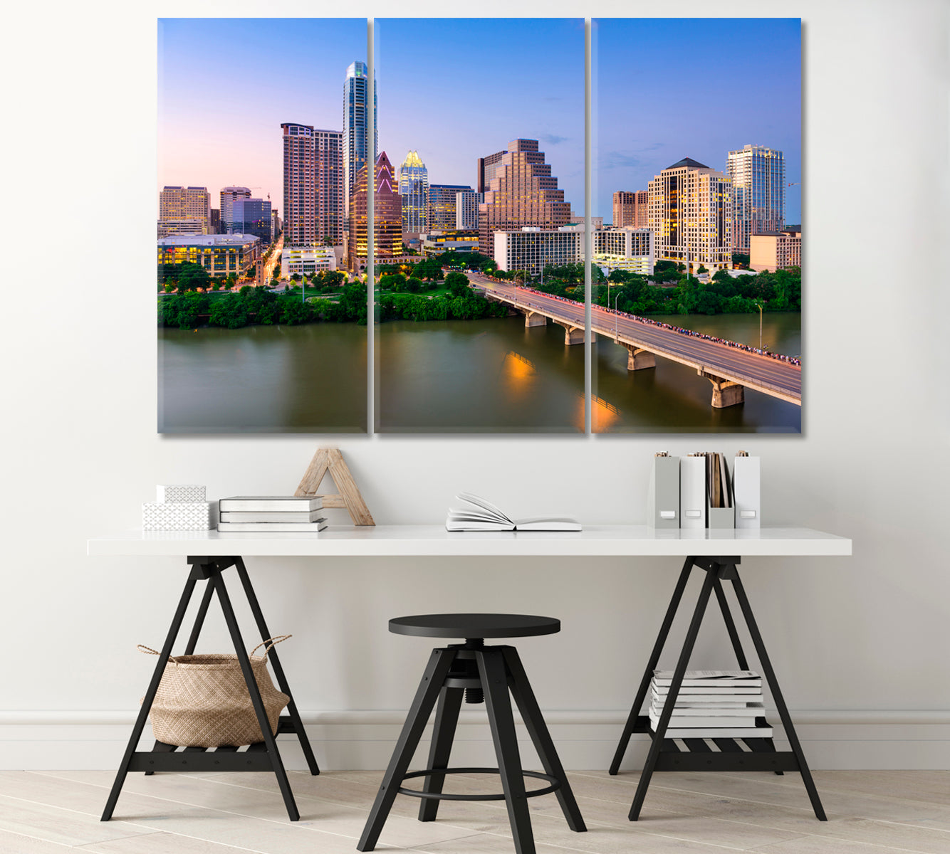 Austin Texas USA Downtown Skyline on Colorado River Canvas Print-Canvas Print-CetArt-1 Panel-24x16 inches-CetArt