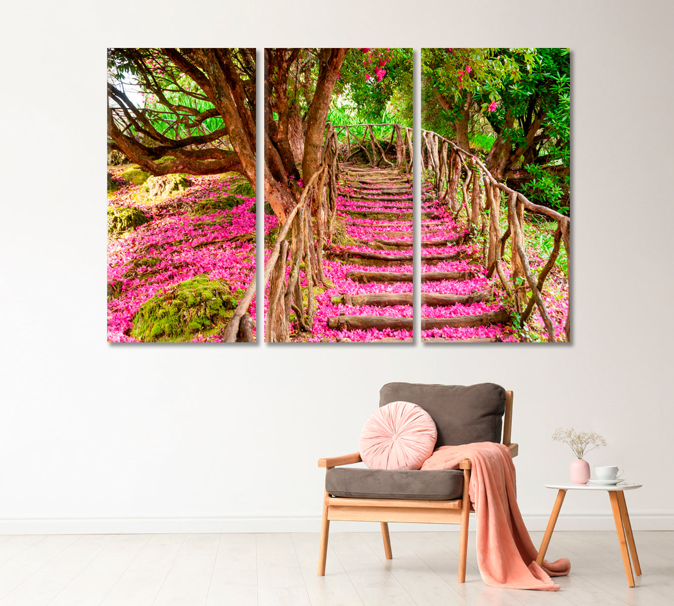 Trail Covered in Pink Leaves Canvas Print-Canvas Print-CetArt-1 Panel-24x16 inches-CetArt