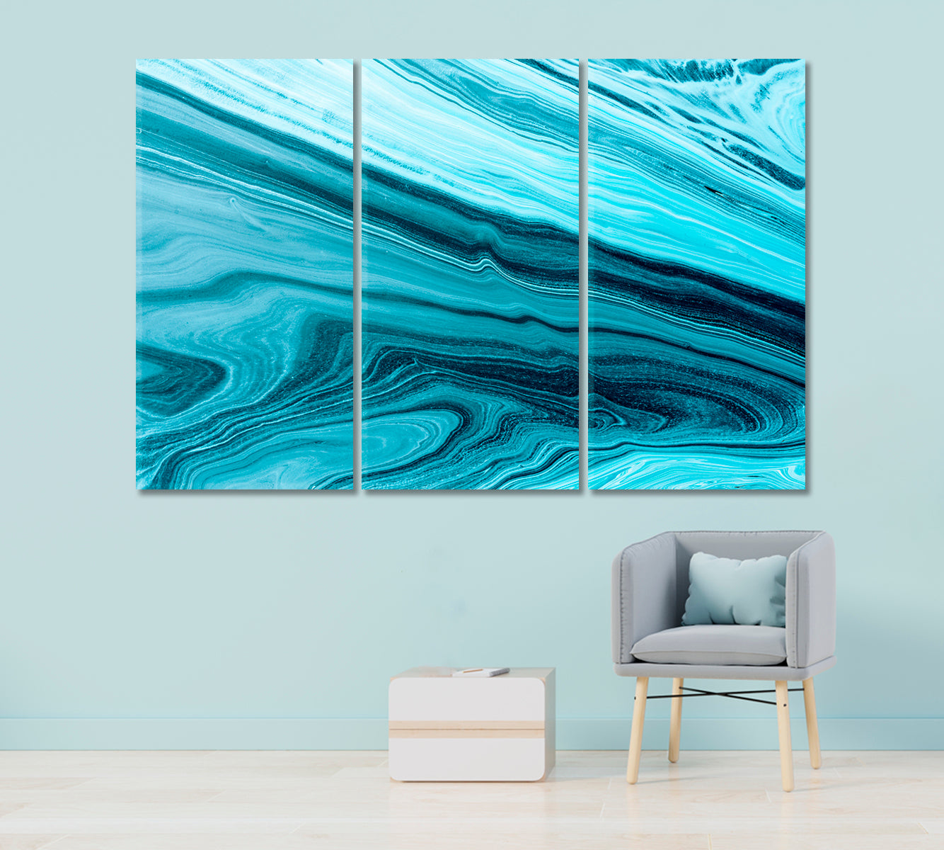 Abstract Blue Wavy Marble Canvas Print-Canvas Print-CetArt-3 Panels-36x24 inches-CetArt