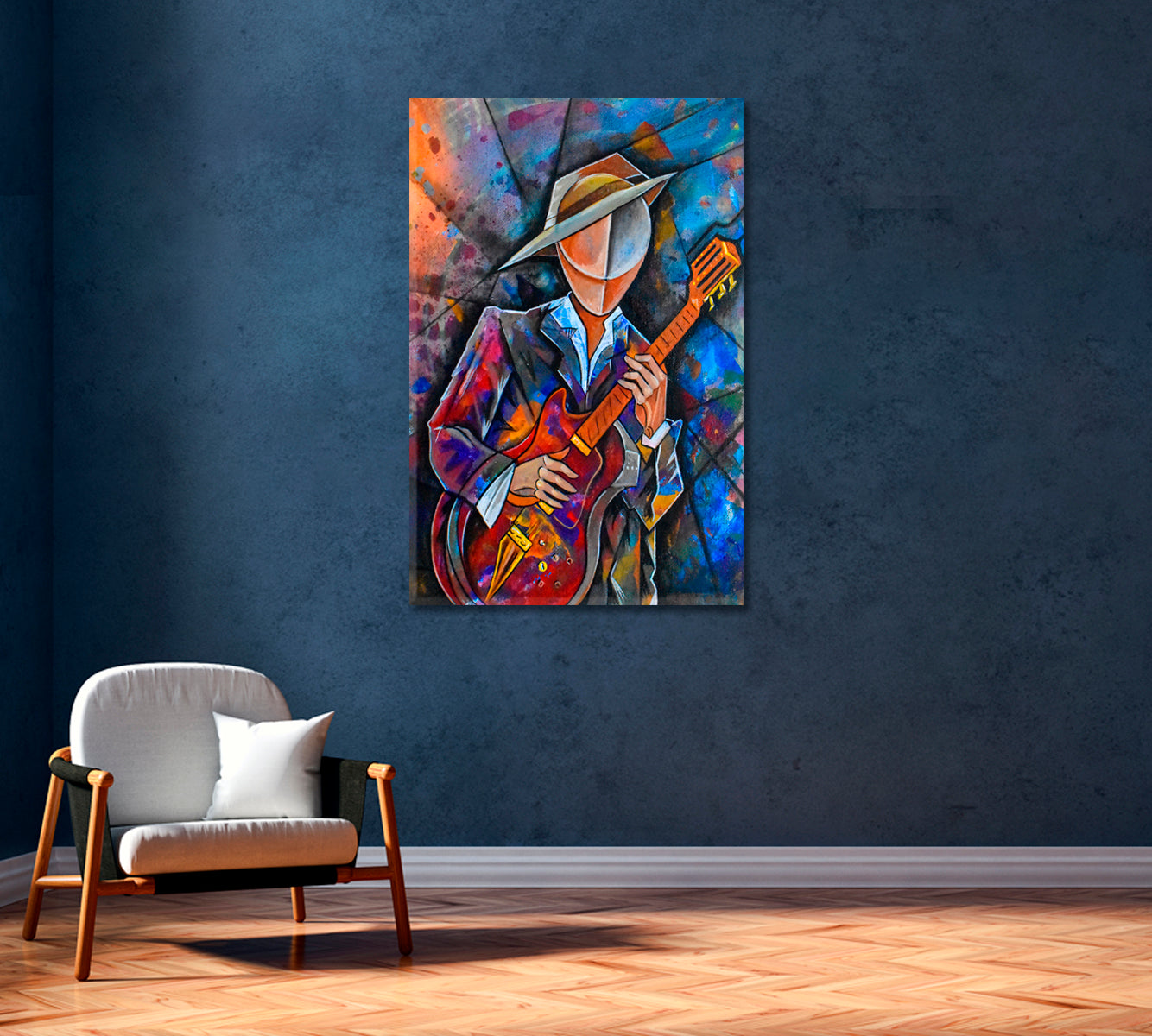 Guitarist in Cubism Style Canvas Print-Canvas Print-CetArt-1 panel-16x24 inches-CetArt