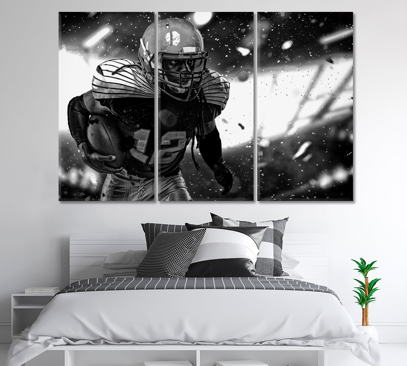 American Football Player in Black and White Canvas Print-Canvas Print-CetArt-1 Panel-24x16 inches-CetArt