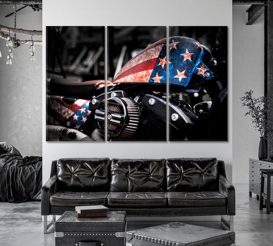 American Motorbike with US Flag Canvas Print-Canvas Print-CetArt-1 Panel-24x16 inches-CetArt