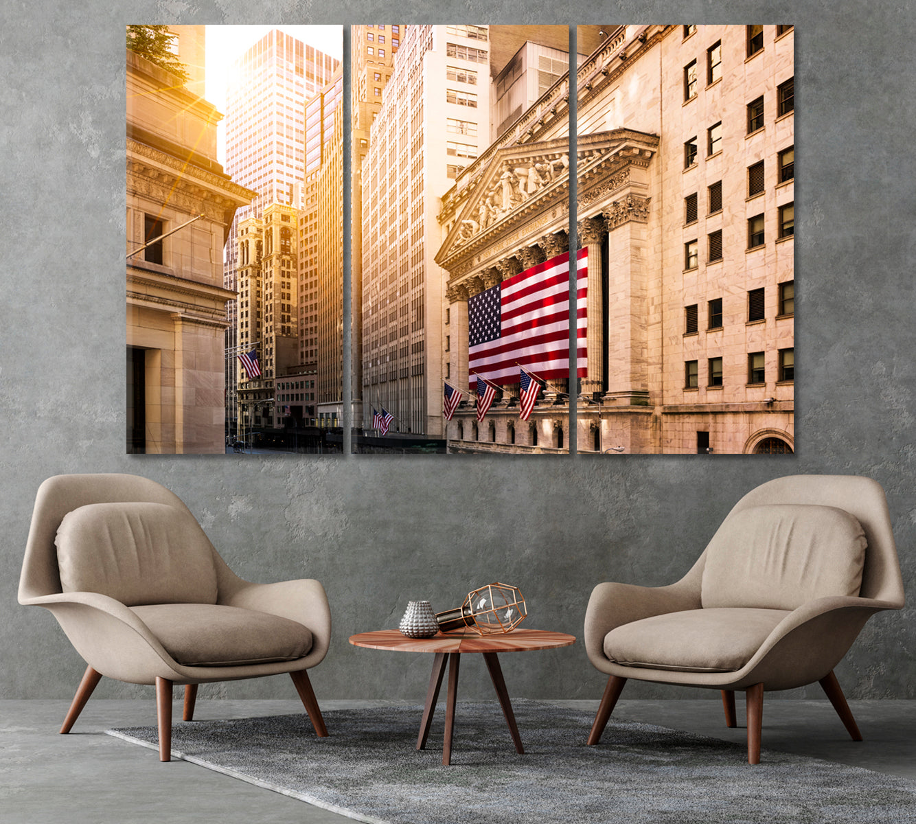 New York Stock Exchange with Flag USA Canvas Print-Canvas Print-CetArt-1 Panel-24x16 inches-CetArt