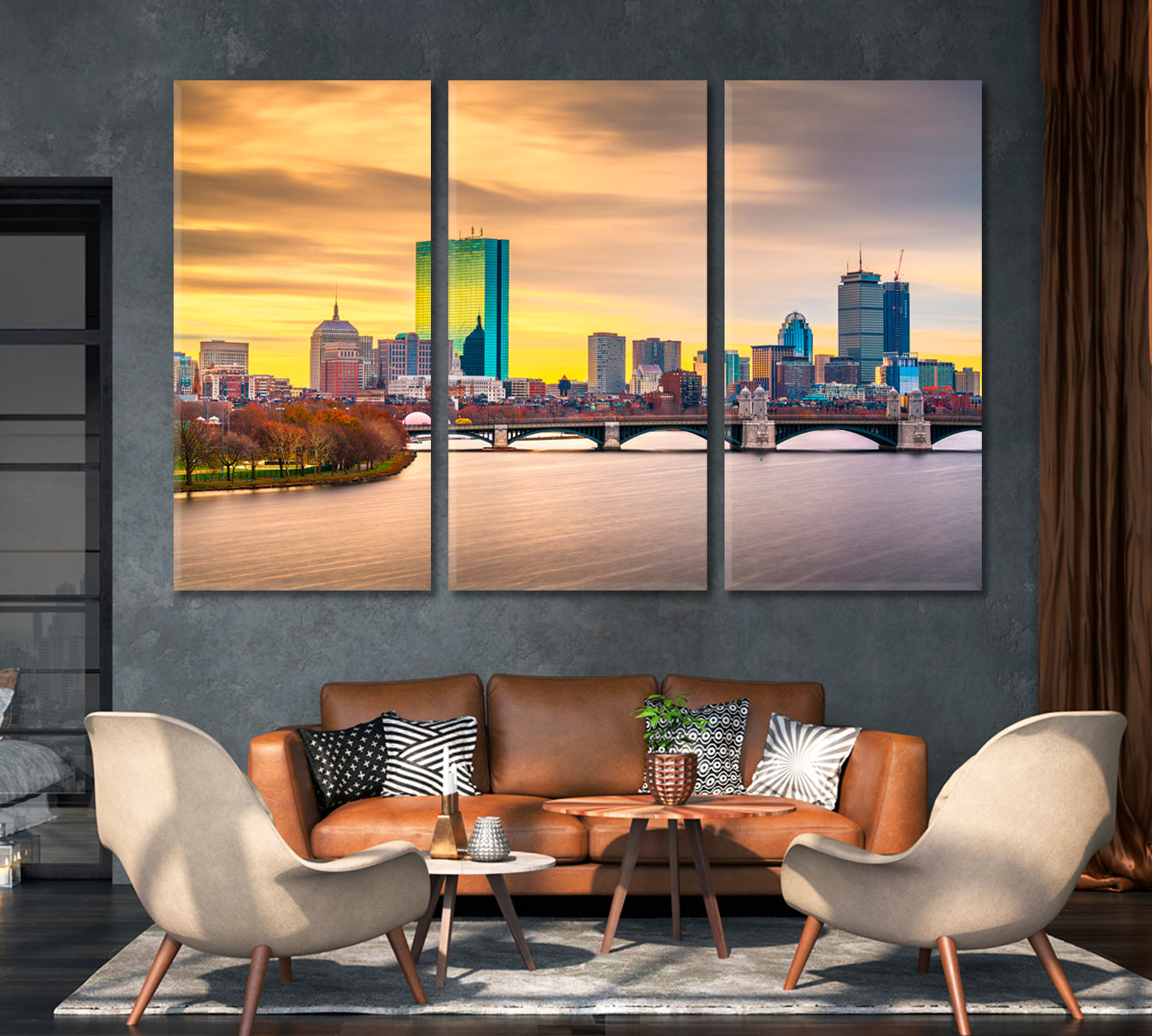 Boston Cityscape on Charles River USA Canvas Print-Canvas Print-CetArt-1 Panel-24x16 inches-CetArt