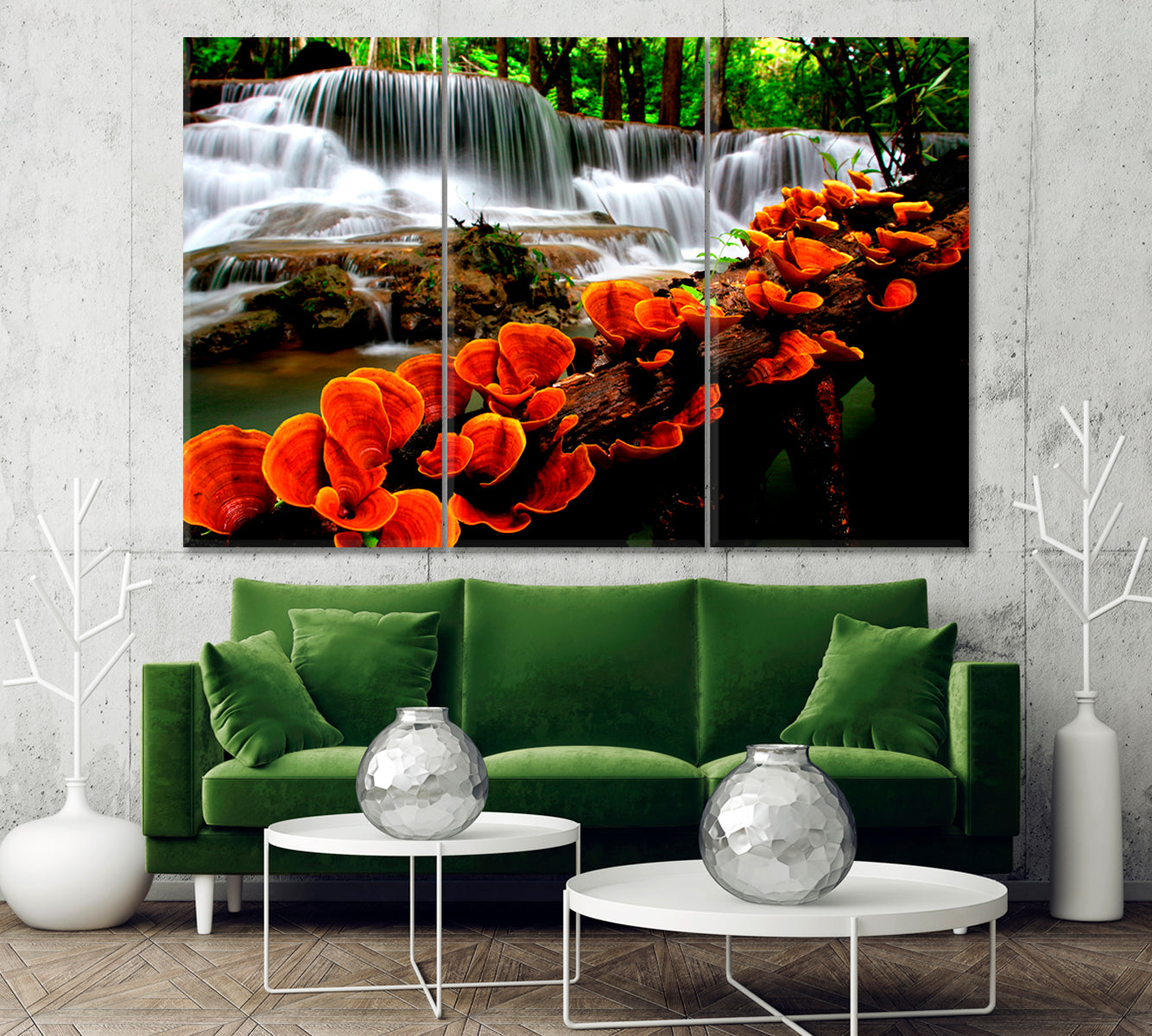 Unusual Orange Mushrooms by the Waterfall Canvas Print-Canvas Print-CetArt-1 Panel-24x16 inches-CetArt