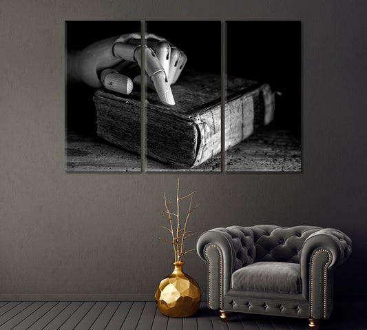 Wooden Hands on the Book Canvas Print-Canvas Print-CetArt-1 Panel-24x16 inches-CetArt