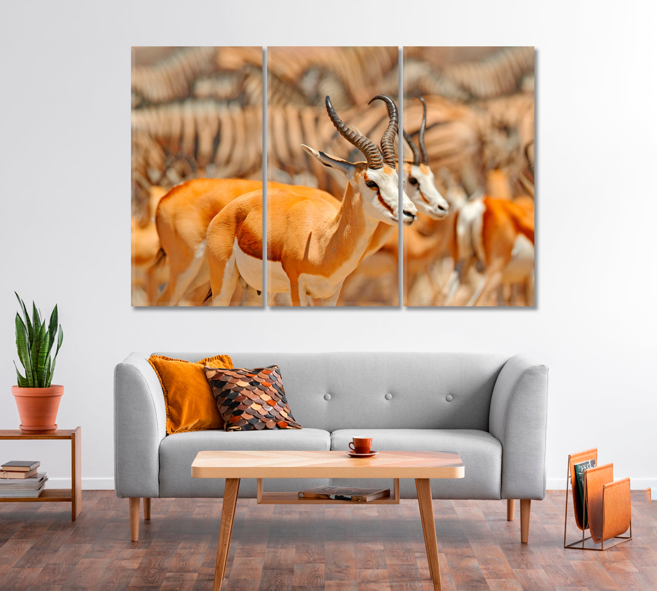 Red Gazelles and Herd Zebras Namibia Canvas Print-Canvas Print-CetArt-1 Panel-24x16 inches-CetArt