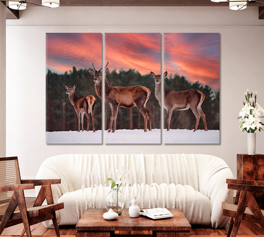 Deer in Winter Forest Canvas Print-Canvas Print-CetArt-1 Panel-24x16 inches-CetArt