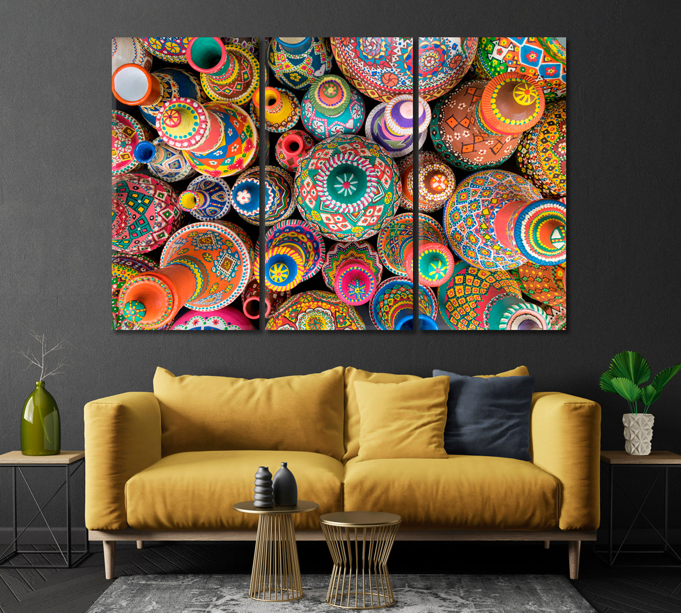 Colorful Hand Painted Ceramic Jugs Canvas Print-Canvas Print-CetArt-1 Panel-24x16 inches-CetArt