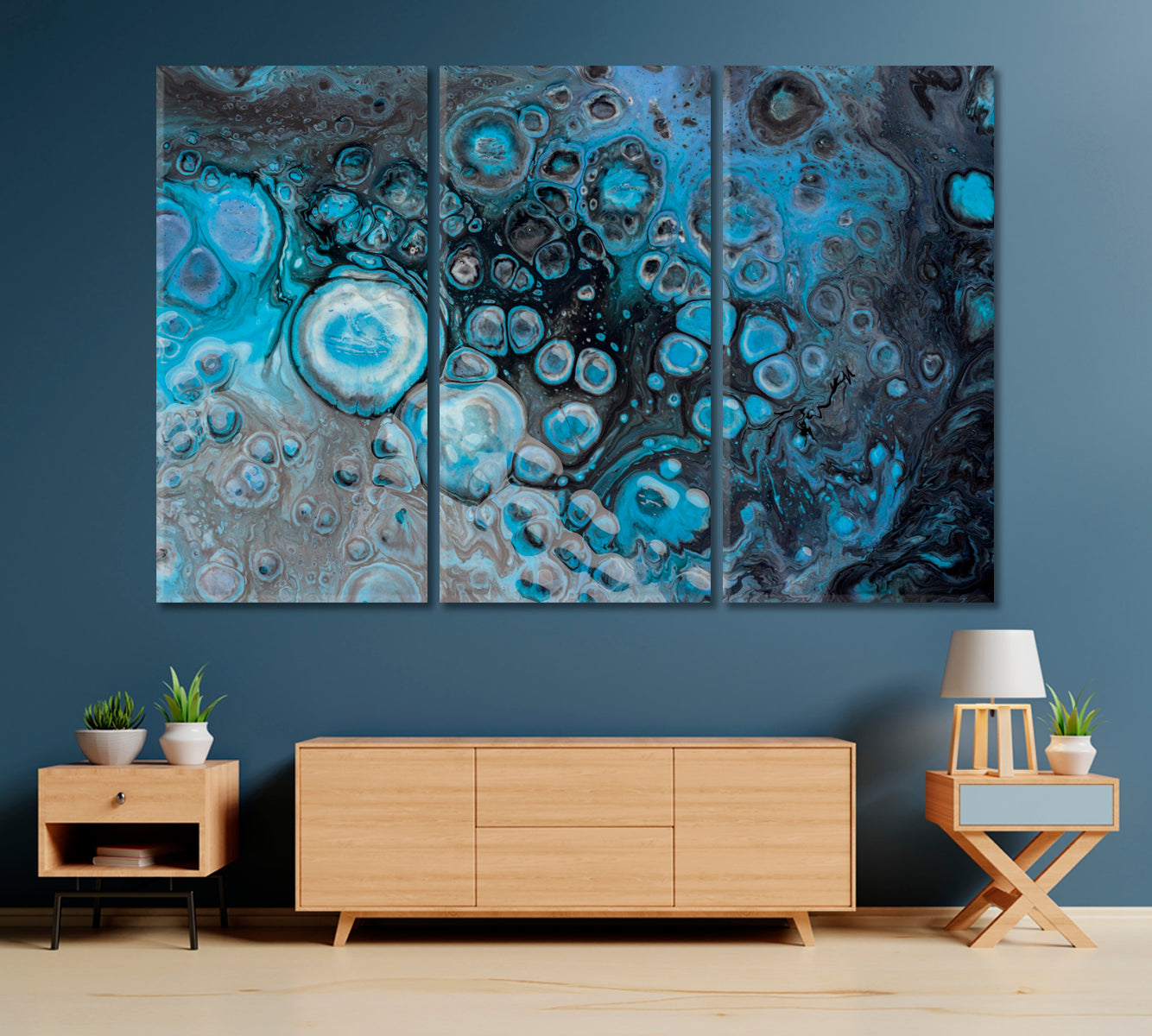 Abstract Grey Blue Liquid Acrylic Bubbles Canvas Print-Canvas Print-CetArt-1 Panel-24x16 inches-CetArt
