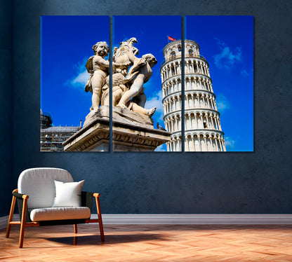 Fontana Dei Putti and Leaning Tower of Pisa Italy Canvas Print-Canvas Print-CetArt-1 Panel-24x16 inches-CetArt