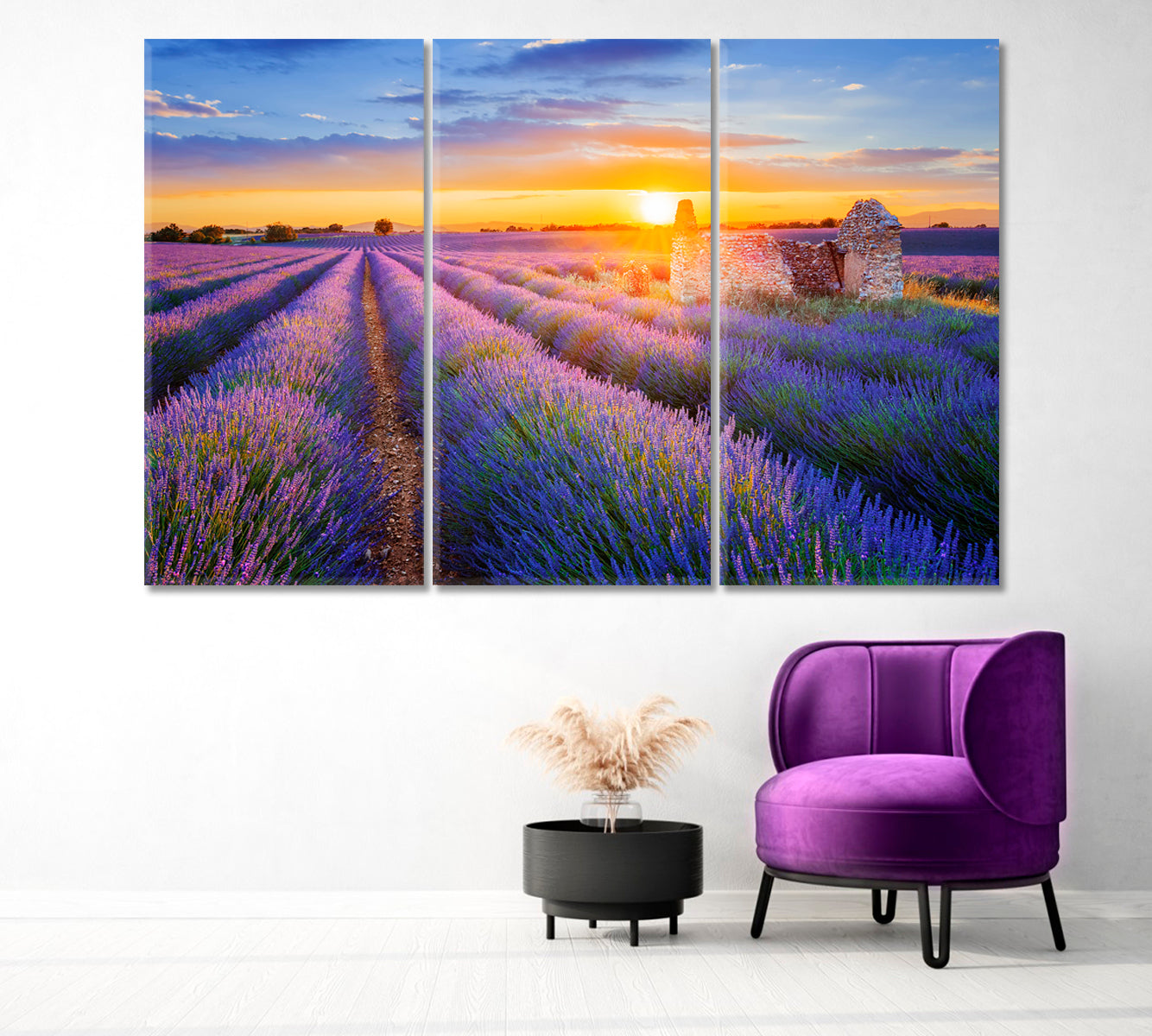Sunset Over Lavender Field Canvas Print-Canvas Print-CetArt-1 Panel-24x16 inches-CetArt