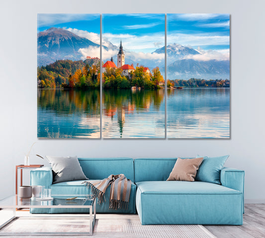 Scenic View the Island with Bled Castle Slovenia Canvas Print-Canvas Print-CetArt-1 Panel-24x16 inches-CetArt