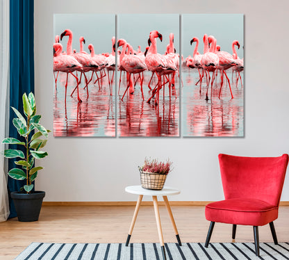 Group of African Red Flamingos Canvas Print-Canvas Print-CetArt-1 Panel-24x16 inches-CetArt