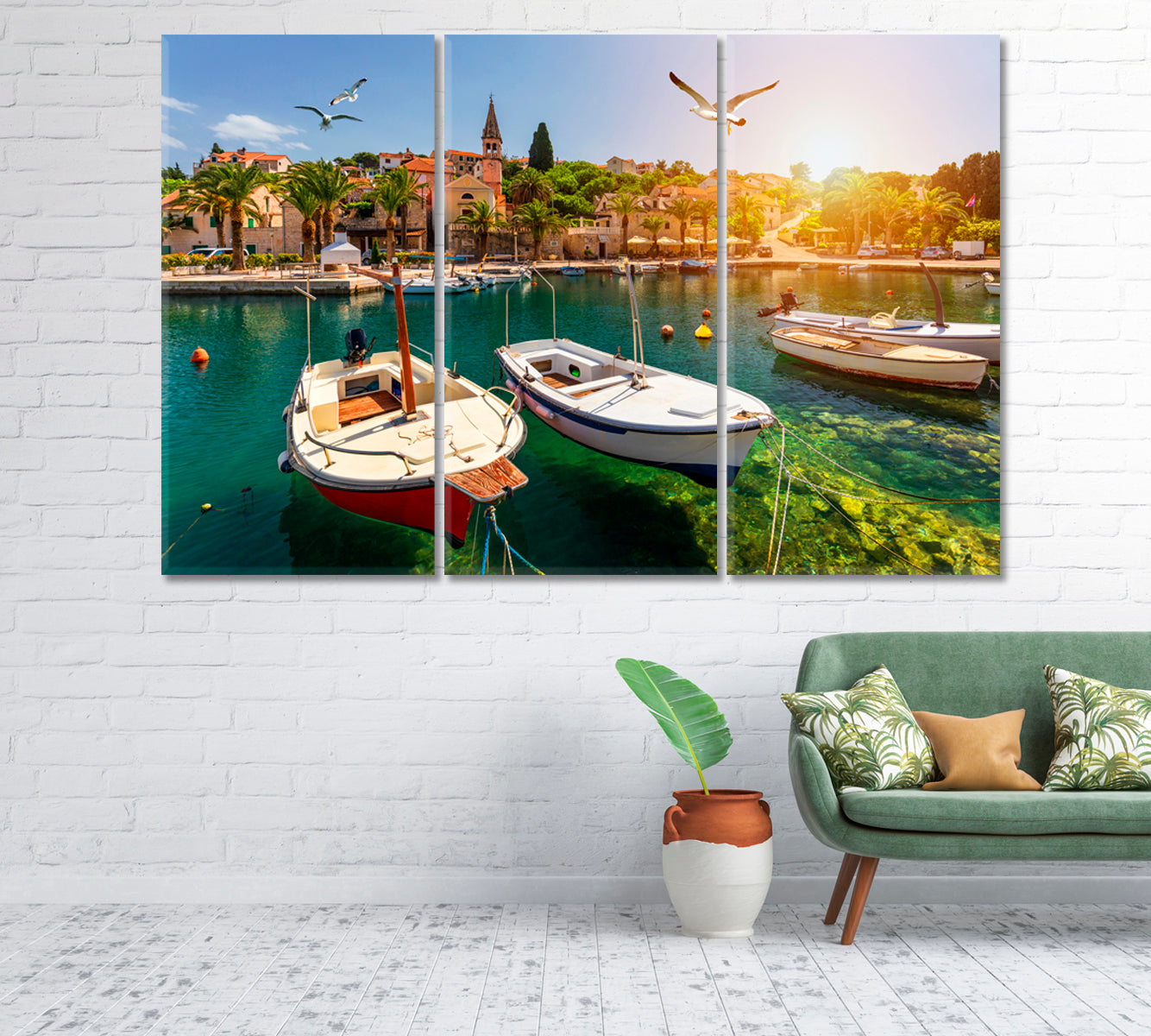 Split Village on Island of Brac with a Port Croatia Canvas Print-Canvas Print-CetArt-1 Panel-24x16 inches-CetArt