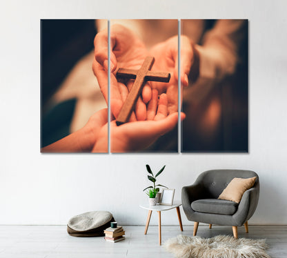 Woman's Hands with Cross Canvas Print-Canvas Print-CetArt-1 Panel-24x16 inches-CetArt