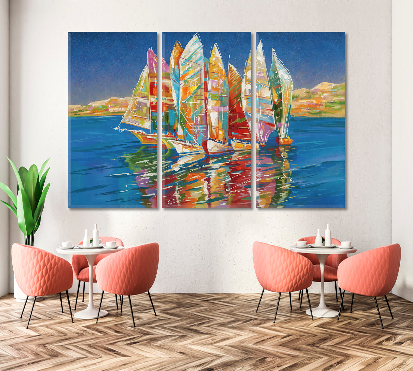 Colorful Sailing Boats in Sea Canvas Print-Canvas Print-CetArt-1 Panel-24x16 inches-CetArt