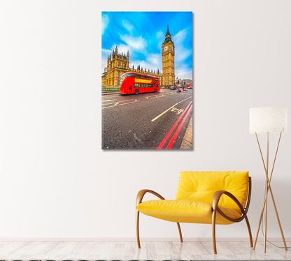 Double Decker Red Bus on London Street Canvas Print-Canvas Print-CetArt-1 panel-16x24 inches-CetArt