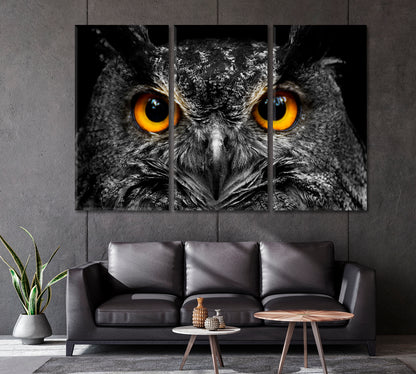 Owl in Black and White Canvas Print-Canvas Print-CetArt-1 Panel-24x16 inches-CetArt