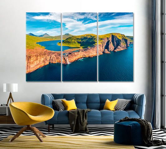 Bosdalafossur Waterfall Sorvagsvatn Lake Faroe Islands Canvas Print-Canvas Print-CetArt-1 Panel-24x16 inches-CetArt