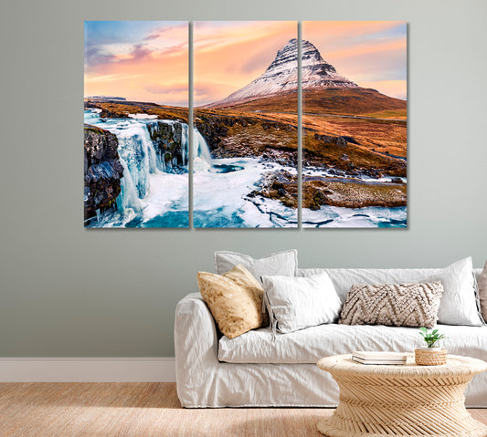 Famous Mount Kirkjufell and Waterfall Iceland Canvas Print-Canvas Print-CetArt-1 Panel-24x16 inches-CetArt