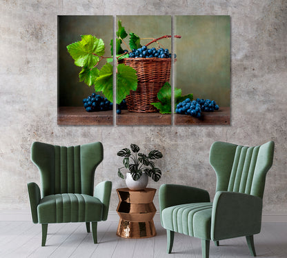 Still Life Grapes in Basket Canvas Print-Canvas Print-CetArt-1 Panel-24x16 inches-CetArt