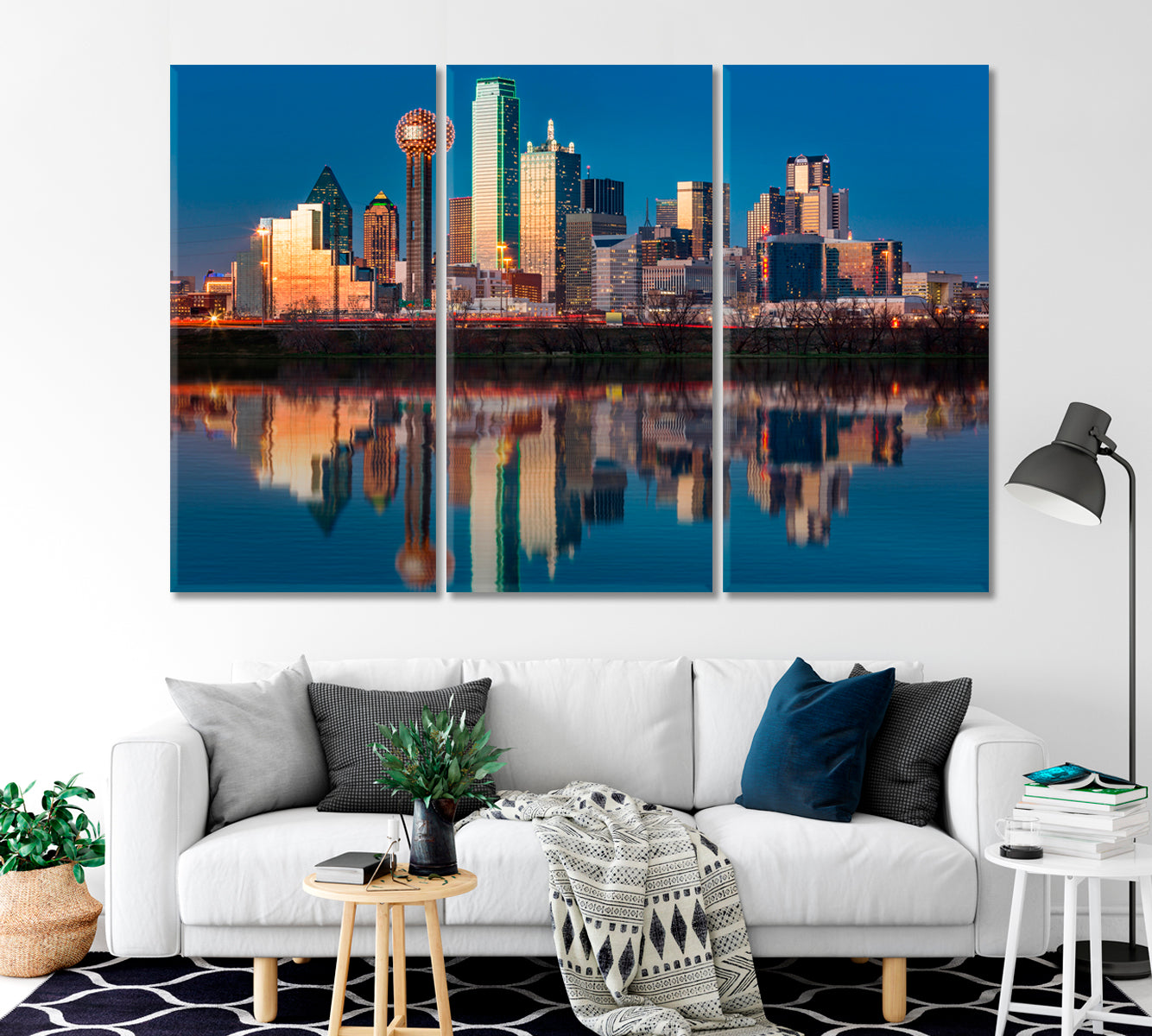 Dallas Skyline Reflected in Trinity River at Sunset Canvas Print-Canvas Print-CetArt-1 Panel-24x16 inches-CetArt