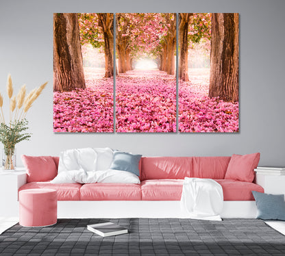 Romantic Tunnel of Pink Flower Trees Canvas Print-Canvas Print-CetArt-1 Panel-24x16 inches-CetArt