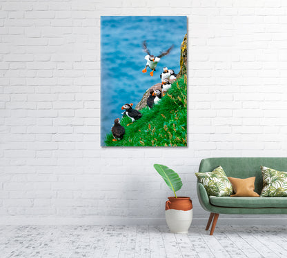 Atlantic Puffins Faroe Islands Canvas Print-Canvas Print-CetArt-1 panel-16x24 inches-CetArt