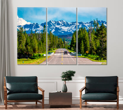 Road in Yellowstone National Park Wyoming USA Canvas Print-Canvas Print-CetArt-1 Panel-24x16 inches-CetArt