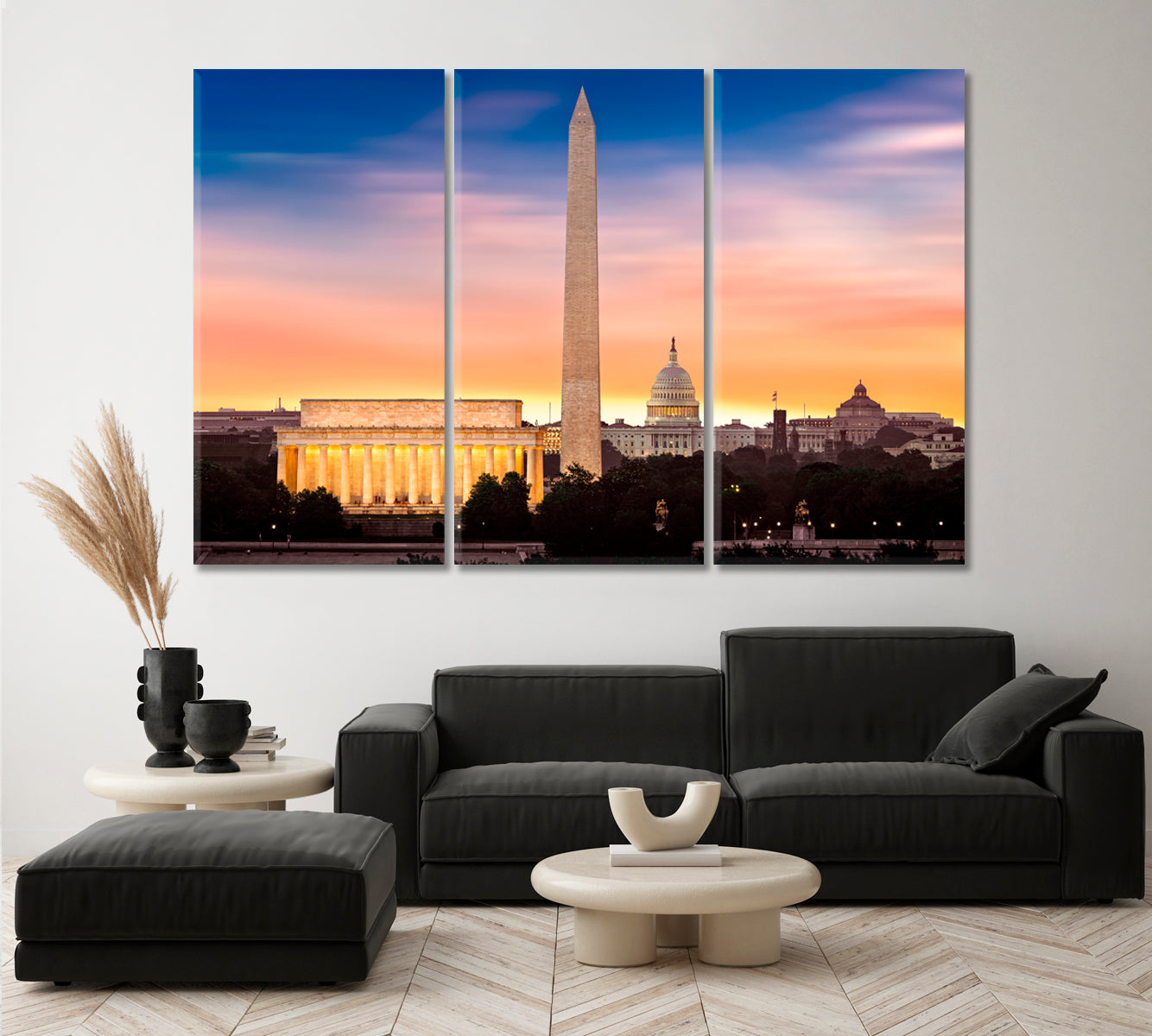 Sunrise over Lincoln Memorial Washington Monument and Capitol Canvas Print-Canvas Print-CetArt-1 Panel-24x16 inches-CetArt