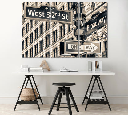 32nd Street Intersection Sign in Manhattan NY Canvas Print-Canvas Print-CetArt-1 Panel-24x16 inches-CetArt