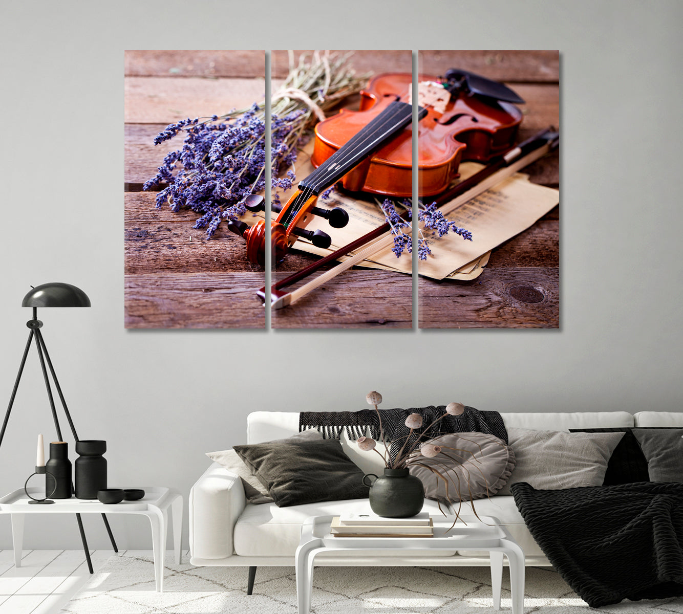 Violin and Lavender Flowers Canvas Print-Canvas Print-CetArt-1 Panel-24x16 inches-CetArt