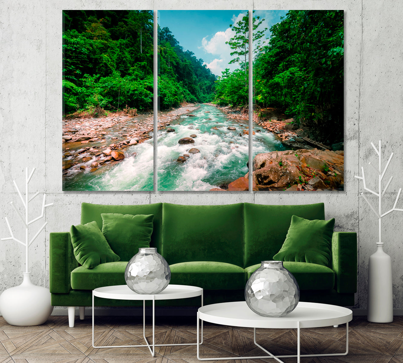 Magical Scenery of Rainforest and River with Rocks Canvas Print-Canvas Print-CetArt-1 Panel-24x16 inches-CetArt