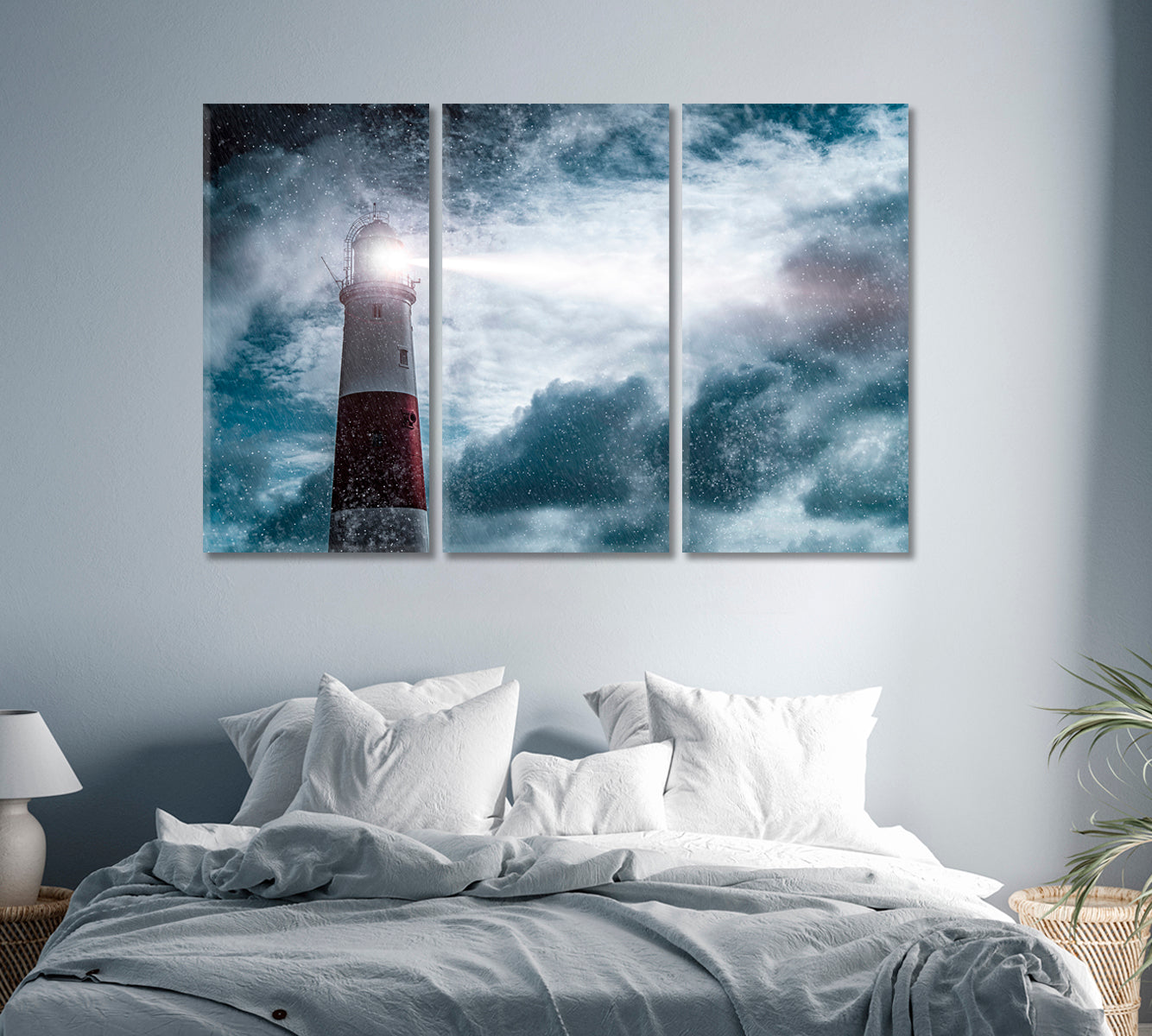 Big Lighthouse In Storm Canvas Print-Canvas Print-CetArt-3 Panels-36x24 inches-CetArt