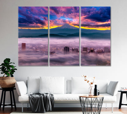 Sunrise over Foggy City Portland USA Canvas Print-Canvas Print-CetArt-1 Panel-24x16 inches-CetArt