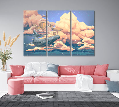 Whale in Sky with Air Balloons Canvas Print-Canvas Print-CetArt-1 Panel-24x16 inches-CetArt