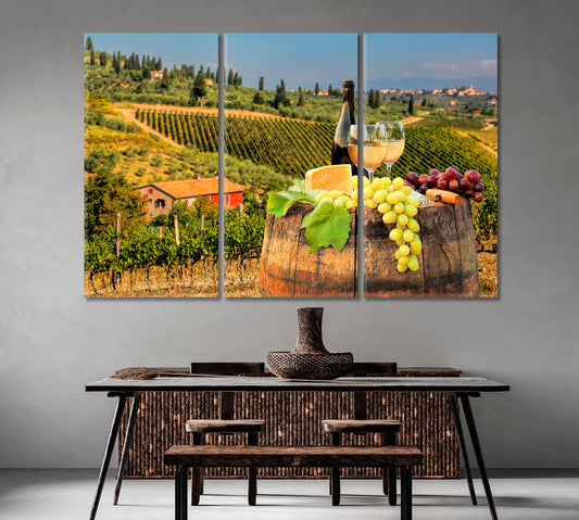 Wine with Barrel on Vineyard in Chianti Tuscany Italy Canvas Print-Canvas Print-CetArt-1 Panel-24x16 inches-CetArt