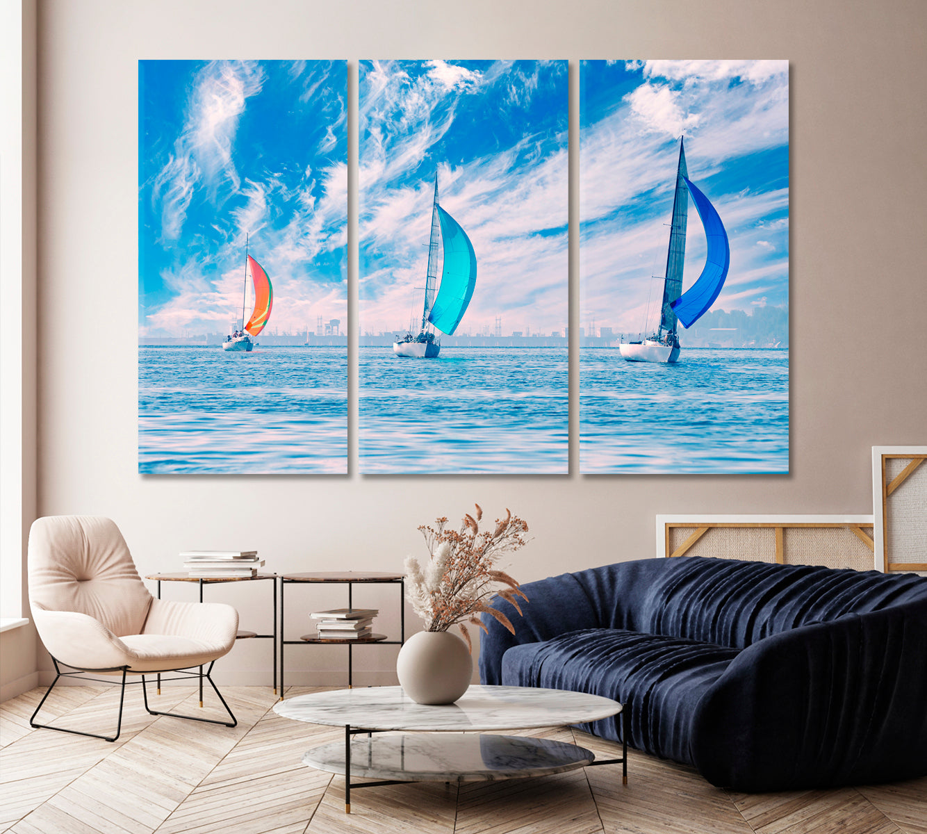 Sailing Yachts Sail under Beautiful Sky Canvas Print-Canvas Print-CetArt-1 Panel-24x16 inches-CetArt