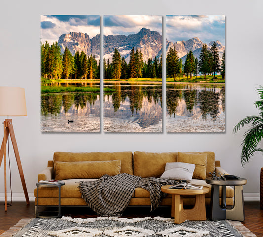 Forest and Mountains Reflection in Antorno Lake Dolomites Alps Canvas Print-Canvas Print-CetArt-1 Panel-24x16 inches-CetArt