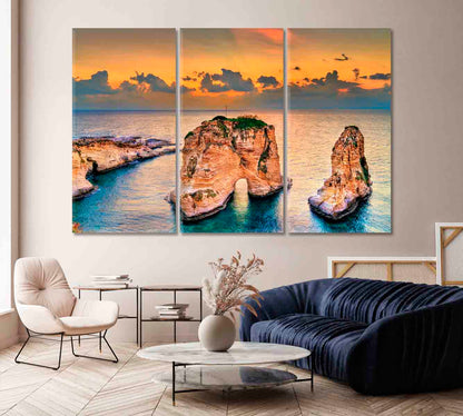 Raouche Rocks at Sunset Beirut Canvas Print-Canvas Print-CetArt-1 Panel-24x16 inches-CetArt